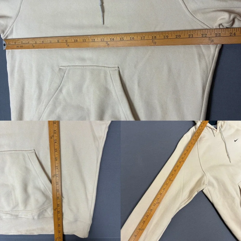 Y2K Nike Pullover Hoodie Men's Size Medium Swoosh Logo Tan Beige